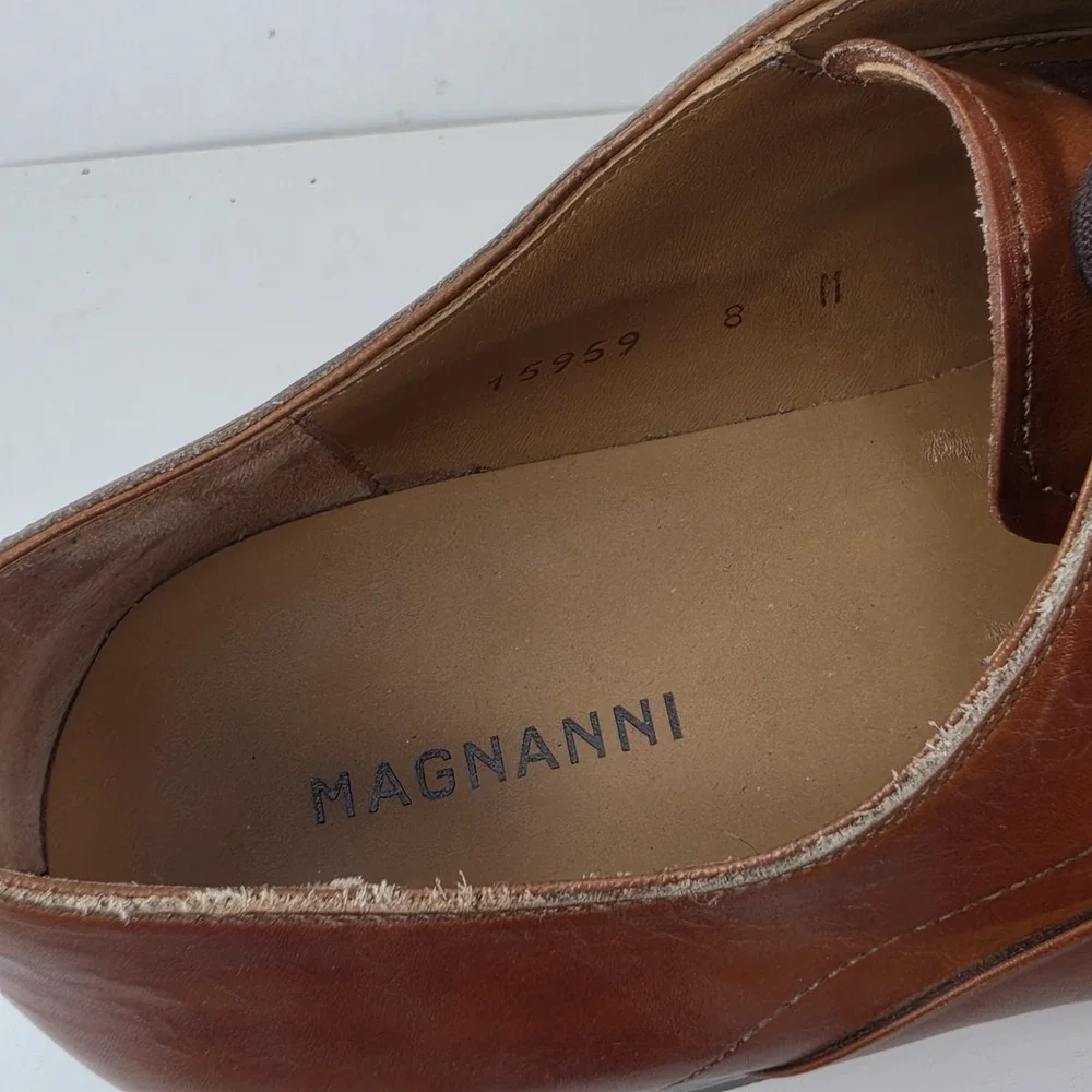 Magnanni Segovia Curri Brown Cap Toe Lace Up Oxford Shoes Sz 8M US 15959 Burnish